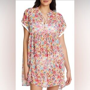 CHIFFON TUNIC SWIM COVER UP IN FLOWER POWER SIZE SMALL